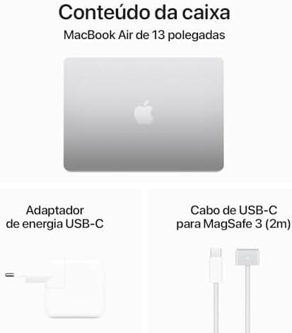         Apple 2024 MacBook Air (de 13 polegadas, Chip M3 da Apple com CPU de oito núcleos e GPU de oito núcleos, 8GB Memória unificada, de 256 GB) - Prateado       